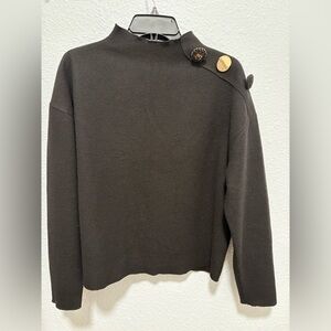 Zara Chic Long Sleeve Three Button relaxed fit Shirt in black Sz M MSRP:$68